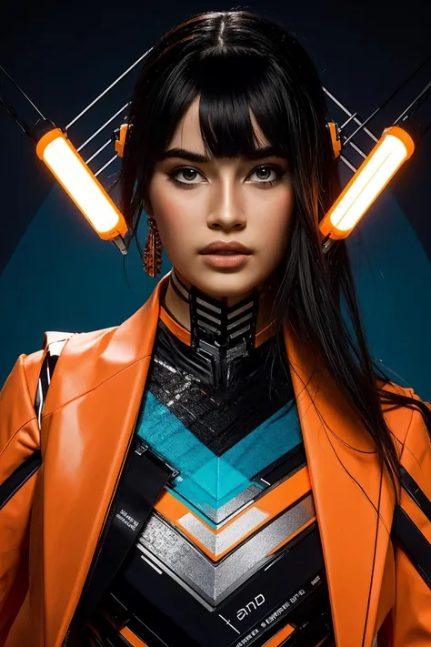 Abstract, graphic design , digital art, in the style of surrealistic portraits, dark orange and azure, mechanized forms, daz3d, hans zatzka, android jones, paint dripping technique <lora:Diana_Ankudinova_512x768:0.85>