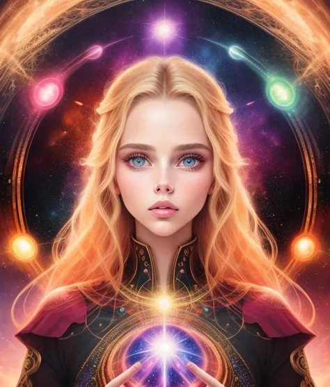 ultra realistic photo portrait of Scarlett Leithold cosmic energy, colorful, painting burst, beautiful symmetrical face, nonchalant kind look, realistic round eyes, tone mapped, intricate, elegant, highly detailed, smooth, sharp focus, illustration, dreamy magical atmosphere, 4k, 8kr, <lora:lora_RealisticFined:1>