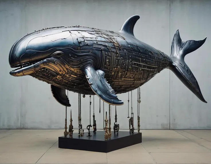 (by Ruan Jia:1.3) , Neo, Vulgar Whale, masterpiece, skin made of metal with Intecrate metal accessories, Instax, <lora:Roboticizer:1.0>