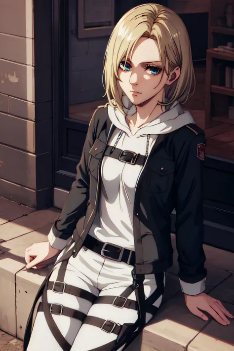 annie1 a woman, looking at the viewer, half body photo, at the streets, <lora:annieX:1:lbw=FACES>