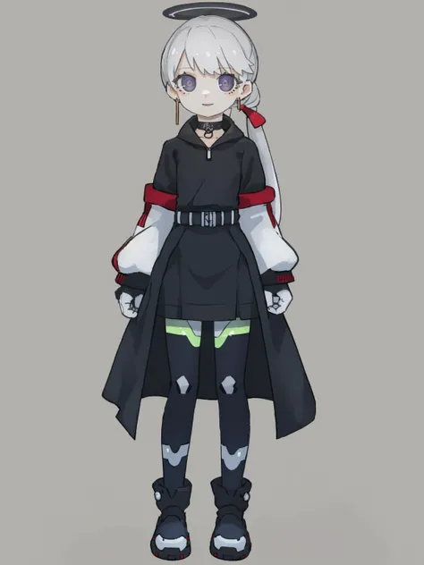 lvzi,msw, best quality, illustrious,1girl, monochrome, greyscale, solo, halo, long hair, chain, boots, standing, wings, simple background, full body, belt, white background, sleeves past wrists, closed mouth, twintails, ponytail, dress, very long hair, long sleeves, bangs, choker, frills, looking at viewer, parted lips, smile, collar, skirt, earrings, jewelry, looking to the side, black dress, <lora:lvzi-000006:1>