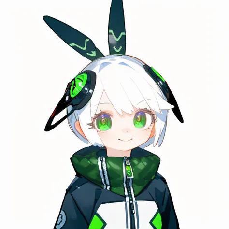 lvzi, short_hair, 1girl, green_eyes, white_hair, simple_background, solo, colored_skin, looking_at_viewer, white_background, closed_mouth, smile, headgear, blue_skin, zipper_pull_tab, zipper, sketch, portrait, collar, <lora:lvzi-000006:1>, best quality,amazing quality,very aesthetic,absurdres,