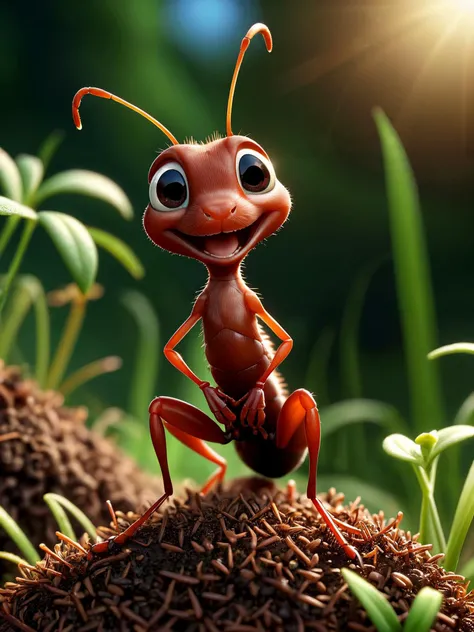 (photorealistic, realistic), masterpiece, absurdres, highres, high quality, ultra detailed, cartoon style,
A gleeful ant standing on top of an anthill,
<lora:RMSDXL_Enhance:1>,
<lora:add-detail-xl:0.8>,
<lora:RMSDXL_Darkness_Cinema:1>,