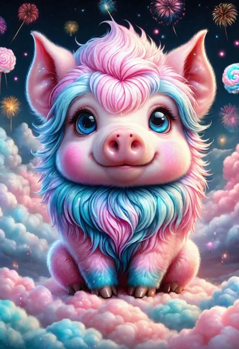 <lora:SDXLCottonCandy:1> cottoncandy,a firework dragon in the sky, firework shaped pig, up close, extremely detailed, beautiful eyes, sparkling, night time, fantasy art, dark fantasy, multicolor, pig made out of fluffy cottoncandy, HDR, photo, award winning masterpiece,