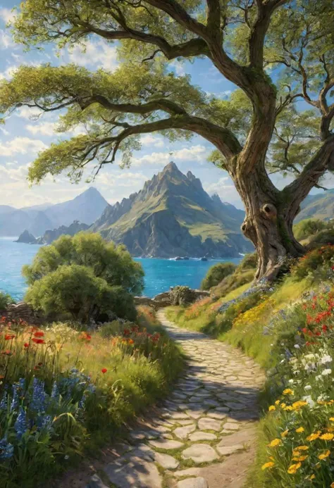 ((beautiful and detailed impressionist landscape masterpiece:1.5)), best quality, (aesthetic + beautiful + harmonic), (detailed scenery + detailed background:1.5), (intricate symmetrical details + sharpen symmetrical details:1.5) | (((Well, here at last, dear friends, on the shores of the Sea comes the end of our fellowship in Middle-earth. Go in peace! I will not say: do not weep; for not all tears are an evil. :1.5)))