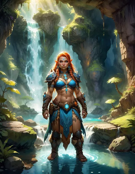 score_9, score_8_up, score_7_up, source_cartoon, big ass, plump, highly detailed background, tropical forest, magic, 1girl, Aloy from back, Horizon Zero Dawn, mature, meticulously detailed, blue tribal tattoo on face equipped with her signature bow and arrows, dressed in tribal armor with an, (exposed midriff:1.4), and a feathered headdress, green eyes, orange hair, hard surfaces, deep color, avatar, avatar 2, PONYQUALITYzPDXL,  <lora:yukihiro_kajimoto_so2r_xl:1>