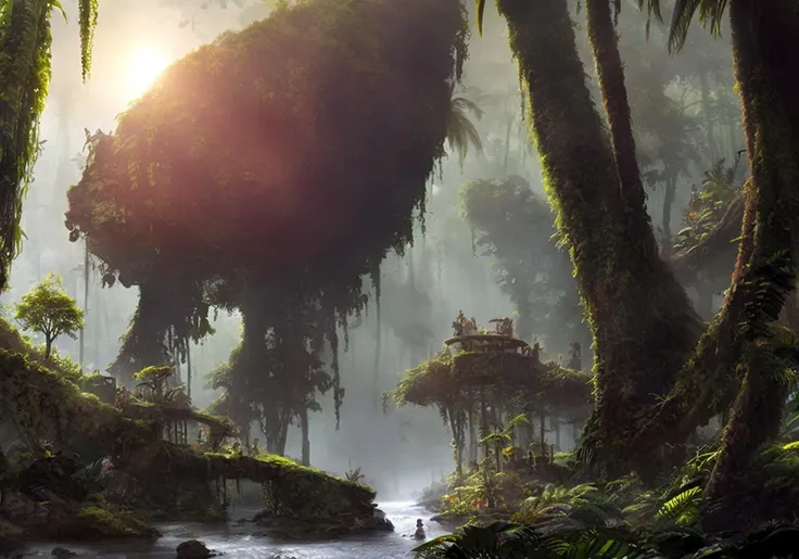 textless, landscape, junglepunk village