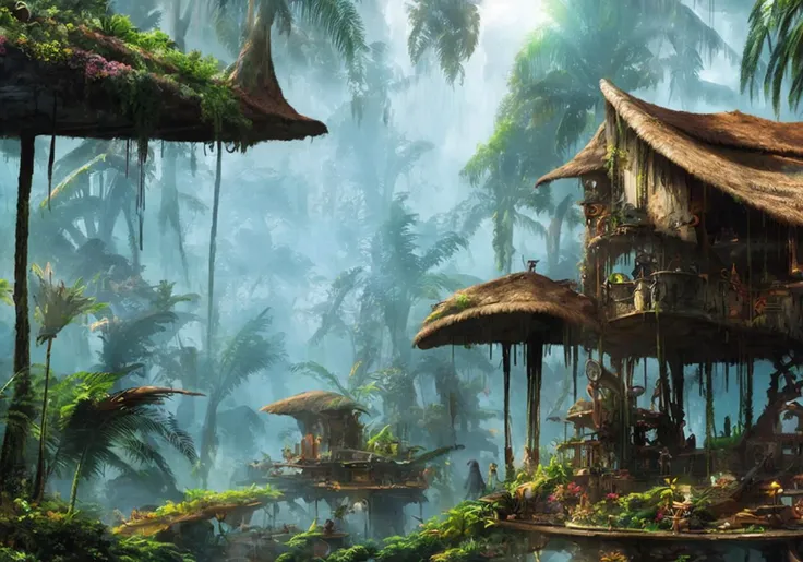 textless, landscape, junglepunk village