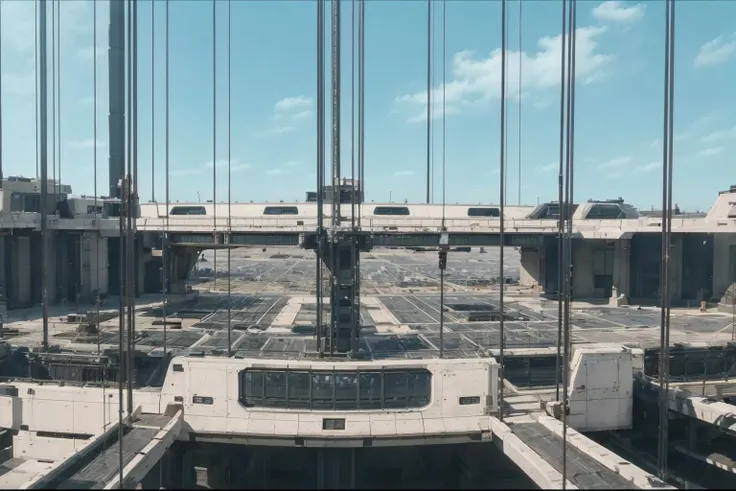 1girl, solo, a colorful mecha girl on the front of space elevator,nsfw,Space elevator, 
(best quality), (masterpiece),(ultra-detailed:1.2),(photorealistic:1.4),(highres), 
scenery, sky, ground vehicle, day, building, cloud, motor vehicle, outdoors, military
 <lora:space-elevator_v1:0.7>
