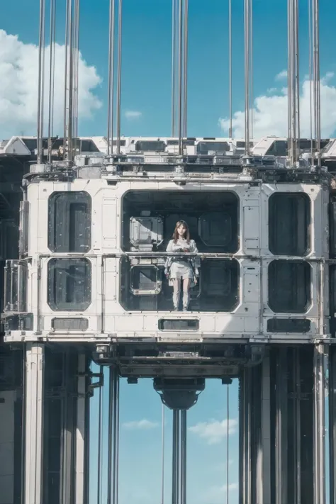1girl, solo, a colorful mecha girl on the front of space elevator,nsfw,Space elevator,
(best quality), (masterpiece),(ultra-detailed:1.2),(photorealistic:1.4),(highres),
sky,day, building, cloud, motor vehicle, outdoors, military
<lora:space-elevator_v1:0.7>
