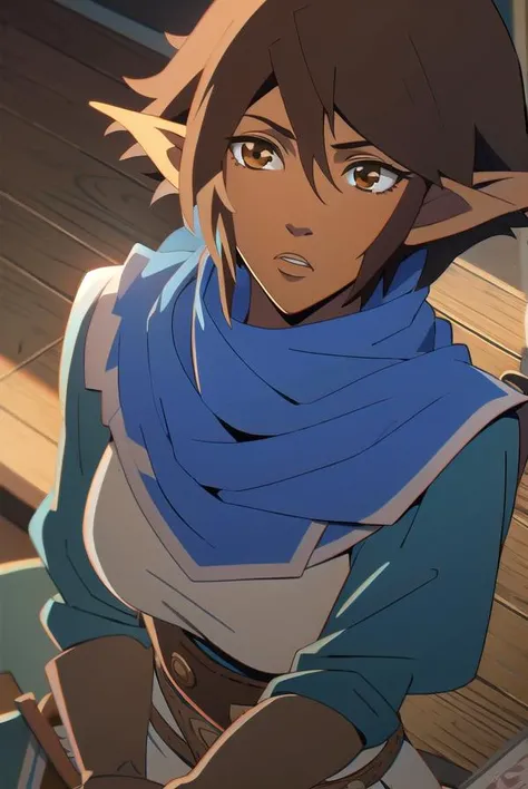 dragonagemiriam, <lyco:miriam-lyco-nochekaiser:1>, 
miriam, short hair, brown hair, pointy ears, elf, (brown eyes:1.4),
BREAK belt, scarf, armor, blue scarf,
BREAK looking at viewer,
BREAK outdoors,
BREAK <lyco:GoodHands-beta2:1>, (masterpiece:1.2), best quality, high resolution, unity 8k wallpaper, (illustration:0.8), (beautiful detailed eyes:1.6), extremely detailed face, perfect lighting, extremely detailed CG, (perfect hands, perfect anatomy),
