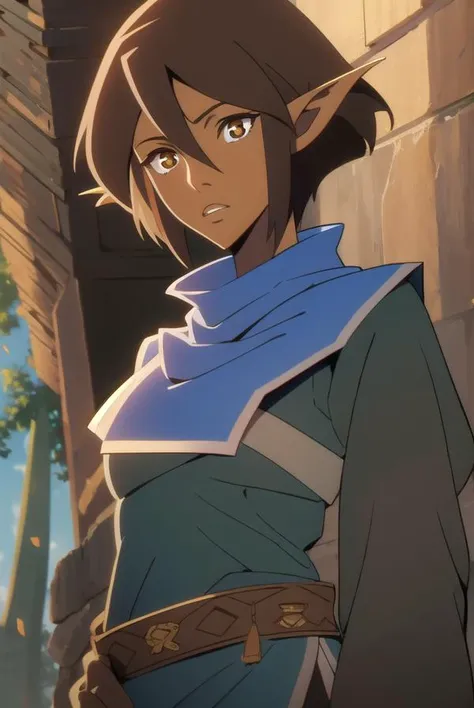 dragonagemiriam, <lyco:miriam-lyco-nochekaiser:1>, 
miriam, short hair, brown hair, pointy ears, elf, (brown eyes:1.4),
BREAK belt, scarf, armor, blue scarf,
BREAK looking at viewer,
BREAK outdoors,
BREAK <lyco:GoodHands-beta2:1>, (masterpiece:1.2), best quality, high resolution, unity 8k wallpaper, (illustration:0.8), (beautiful detailed eyes:1.6), extremely detailed face, perfect lighting, extremely detailed CG, (perfect hands, perfect anatomy),