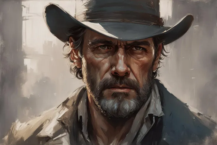 Hyperrealist portrait of arthur morgan by jeremy mann and alphonse mucha, fantasy art, photo realistic, dynamic lighting, artstation, poster, volumetric lighting, very detailed faces, award winning
