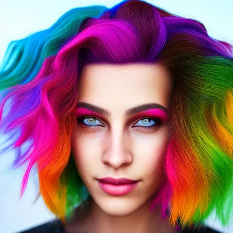 dskflll, 1girl, solo, a woman with rainbow hair, incredibly detailed beauty, photorealism, smirk, brown eyes,  rim lighting, cinematic ,lighting ,photo quality, vivid, kodak colors, 8k concept, 128k, 108mp DSLR,  dskflll