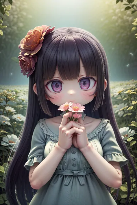 (masterpiece, best quality), (1girl), ultra detailed, cinematic lighting, intricate details, colorful butterflies, (warm light), (specular light:1.2), (flower field background:1.4),