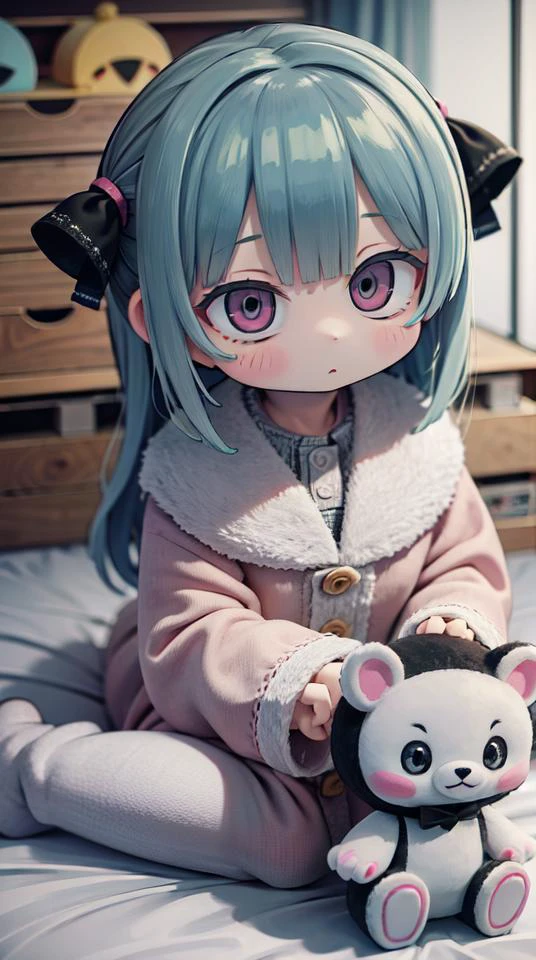 ((absurdres, masterpiece)) room, girl room, plush toys, fluffy bed, comfortable, dolls