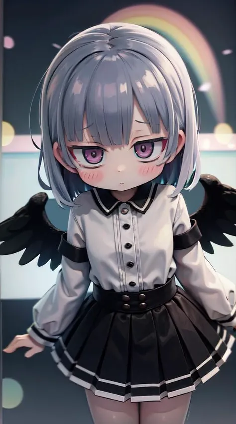 ((absurdres, masterpiece)) wings, rainbow, rainbow light, light flare, spring, beautiful, gentle, blushing, shy