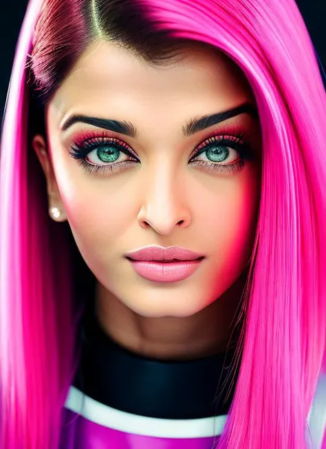 portrait of Aishwarya Rai, nervous , wearing overalls , with pink Lob (long bob), background dungeon, epic (photo, studio lighting, hard light, sony a7, 50 mm, matte skin, pores, colors, hyperdetailed, hyperrealistic), <lyco:Aishwarya Rai:1.1>