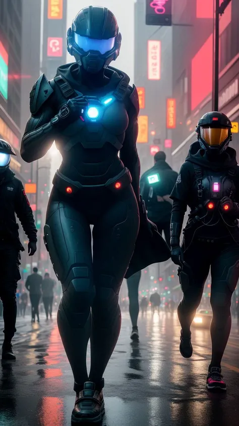 (extremely detailed:1.1),((masterpiece:1.2)),super realistic,<lora:hipoly3DModelLora:0.25>,<lora:spartan halo:0.9>,(female pink spartan quickly running down a city street),(high technology city),(explosion in the background),Cinematography,Variety of Armor Textures,in the day,(rim lighting),cinematic light,ultra high res,8k uhd,film grain,best shadow,((best quality)),(8k, high quality, cinematic, hyper realistic, illustration),(urbansamurai, techwear),(CG, 3D, realistic),(cyberhelmet),Cybernetic samurai,sleek metallic armor with intricate engravings,glowing energy lines coursing through the body, facial features obscured by a high-tech visor, Rain-soaked streets,(neon signs reflecting off puddles),(bustling crowds wearing futuristic attire),(towering holograms advertising the latest technology),