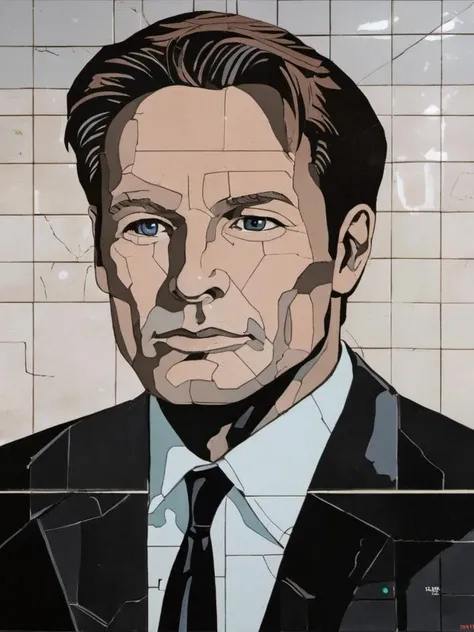 socrealmosaic ceramic tile agent mulder from the x-files, very sharp, high quality <lora:hjsocrealmosaic_v10xl:0.8>
