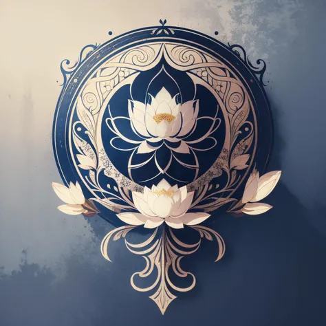 realistic photo of a (lotus bloom), icon, logo, simple background, extreme quality, masterpiece, 8k, depth of field, intricate details, indigo, (no humans)