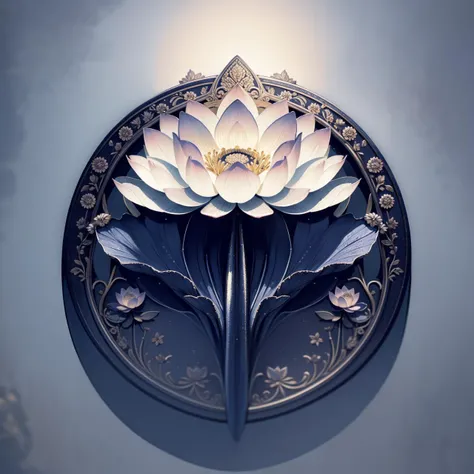 realistic photo of a (lotus bloom), icon, logo, simple background, extreme quality, masterpiece, 8k, depth of field, intricate details, indigo, (no humans)