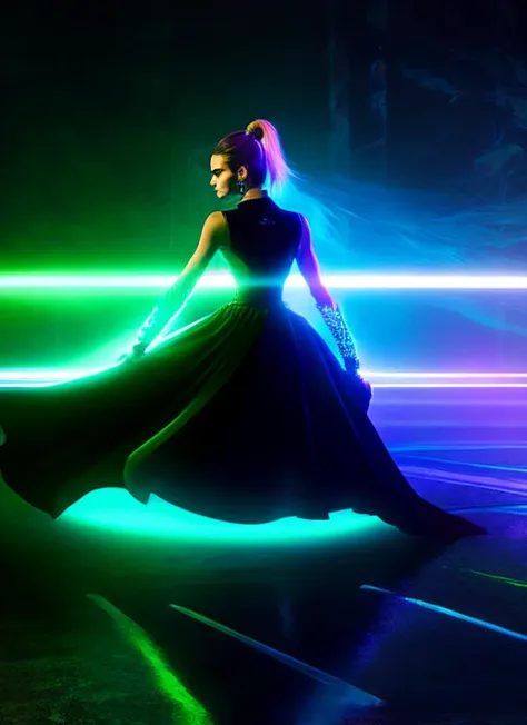 A digital painting of a powerful warlock, (bent over)++, back shot, (arms behind her back)+++, surrounded by an electric atmosphere and illuminated with a green neon glow, cara delevingne, hyperrealistic, intricate, sharp focus, cinematic lighting, 8K UHD, art by argerm and greg rutkowski, magical aura, dark background, (magic runes)++, detailed shadows, (perfectly drawn hands)+++, (hand model)++ <lyco:di.FFUSION.ai-tXe-FXAA:1.5>