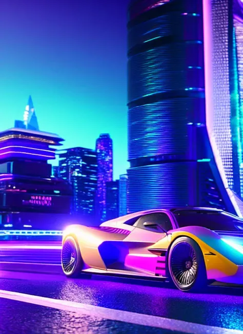 vaporwave style, hypercar, cyberpunk city, hyperdetailed, intricately detailed, deep color, 8k resolution, photorealistic, masterpiece, cinematic lighting, bokeh, unreal engine 5, octane render, cinematic smooth <lyco:di.FFUSION.ai-tXe-FXAA:1.5>