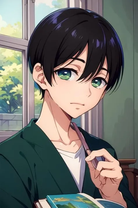 masterpiece, best quality, illustration, 1boy, solo, male focus, looking at viewer, , , <lora:misaki_yasuda:0.72>, misaki_yasuda, black hair, green eyes, irish costume, The Palace of Dreams, High resolution
