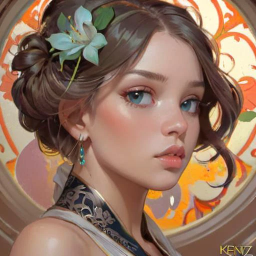 rait of a young beautiful female, intricate, elegant, highly detailed, digital painting, artstation, concept art, smooth, sharp focus, illustration, art by Krenz Cushart and Artem Demura and alphonse mucha