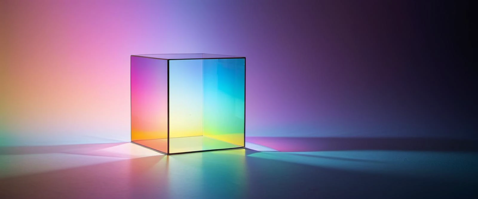 a Hypercube (Tesseract)  figure of shadow in the forground and a background of fractalite Square  in rainbow colors, stable diffusion,