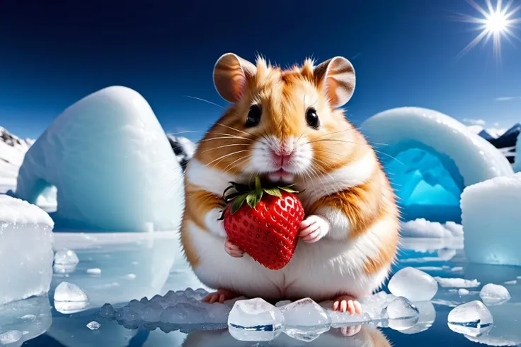 funny fat strawberryhamster on impressive ice holidays