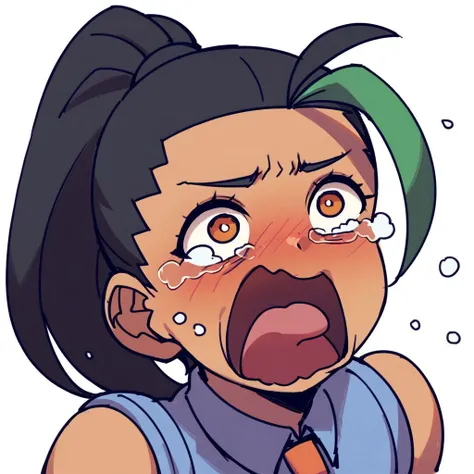score_9,score_8_up,score_7_up,score_6_up,score_5_up,score_4_up, open mouth,solo,tears,crying,blush,crying with eyes open, sleeveless, elbow gloves, nemona
