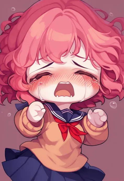 score_9, score_8, 1girl white fabric skin pink hair closed eyes school uniform outfit ,open mouth,solo,tears,crying,blush,crying with eyes open <lora:GTChibiXL1024V1-07:0.7>, chibi