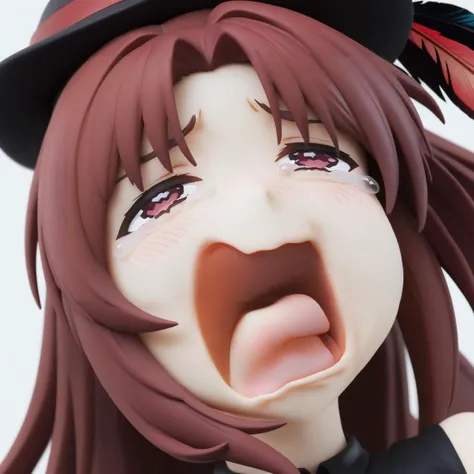 masterpiece,best quality,<lora:JXXLV1-000062:1>,1girl,solo,red hair,hat,hat feather,open mouth,solo,tears,crying,blush,crying with eyes open,<lora:xl_crying_aqua_(meme):0.9>,white background,portrait,