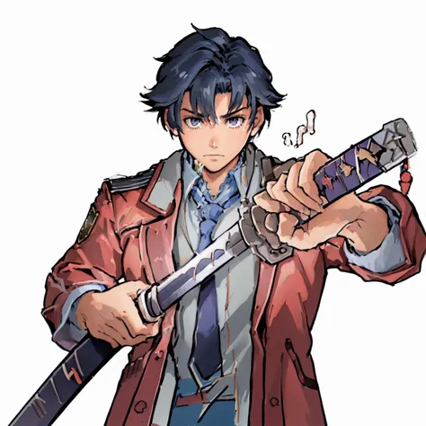 (masterpiece, best quality:1.2), solo, male focus, 1boy, rean schwarzer, serious, incrsunsheathingakatanameme, sen1rean, school uniform, necktie <lora:rean-nvwls-v1:0.9> <lora:ChihiroUnsheathingAKatanaMeme:1>