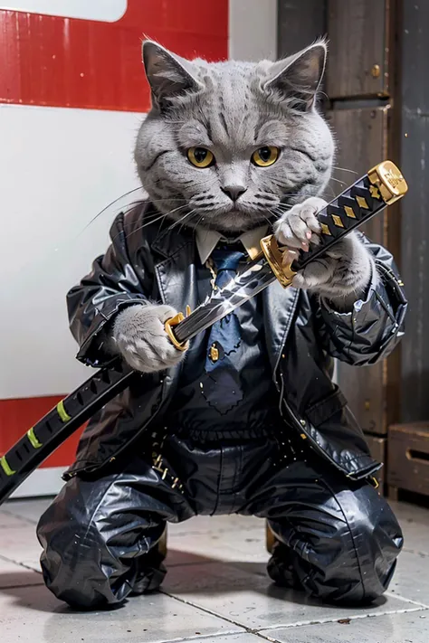 highres, 8k, absurdres, solo, looking at viewer, simple background, white background, full body, (Chartreux:1.5), sheath, holding sheath, black suit, cat, black necktie,(IncrsUnsheathingAKatanaMeme:1.4), ((cat paw)),
<lora:Chartreux_38-000002:0.45>, <lora:c4ttitudeflexver:0.45> <lora:ChihiroUnsheathingAKatanaMeme:0.8>