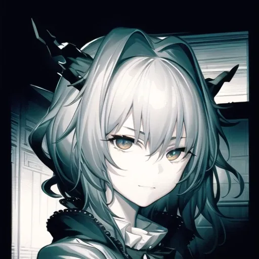 1girl,cowboy shot,talulah,. face portrait , black and white screen , very strong black color, ((50mm portrait photography)) , very wide horror smile , twintails, evil smile, flat color, big creepy eyes <lora:talulah:1>
