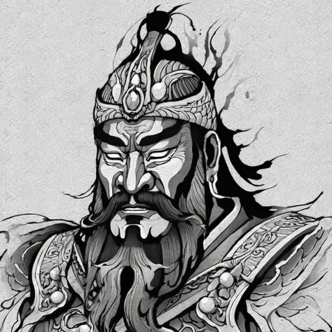 Portrait of General Guan Yu, tattoo design,1y0n, <lora:1y0n:1>