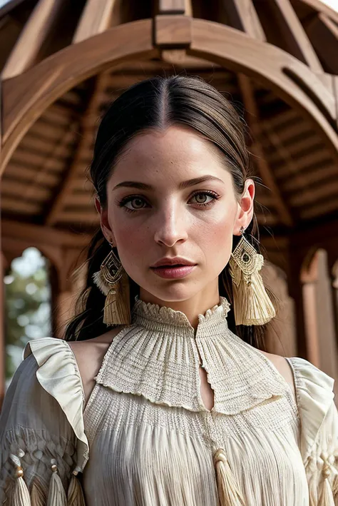 beautiful woman (EP4nn4H0pk1ns:.99), perfect hair, jewellery, ((portrait)), (closeup:1.2), ((from the waist up)), ((( gazebo :1.2 ))), natural skin texture, (( Smocked dress :1.2)), (( Tassel Earrings :1.2)) , 24mm, 4k textures, soft cinematic light, adobe lightroom, photolab, hdr, intricate, elegant, highly detailed, sharp focus, ((((cinematic look)))), soothing tones, insane details, intricate details, hyperdetailed, low contrast, soft cinematic light, exposure blend, hdr, faded, now, ("I've got a bad feeling about this.":1.1)