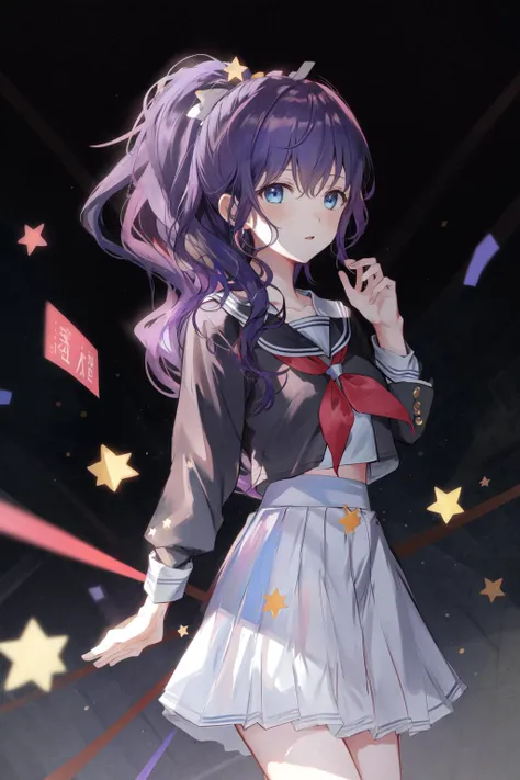 a girl ,  <lora:mafuyu-000015:0.8>,gray sailor style uniform, star