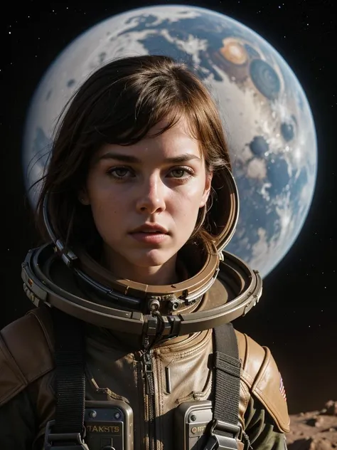 James Gurney style ,
deep space drama, alien skies, ((planetary background)),
lonely ranger girl, close up,
realistic, dramatic lighting