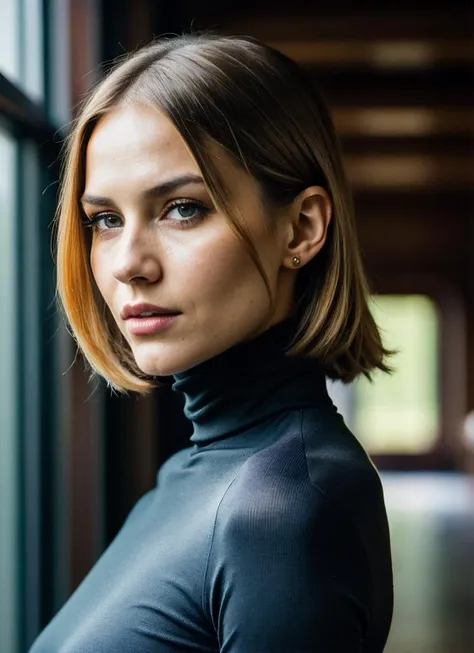 A stunning intricate full color portrait of (sks woman:1), wearing a black turtleneck, epic character composition, by ilya kuvshinov, alessio albi, nina masic, sharp focus, natural lighting, subsurface scattering, f2, 35mm, film grain, <lora:lora_juliebenz_v1_from_v1_160:1>