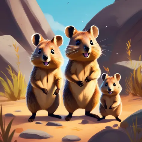 concept art quoknon quokka family, <lora:quokka_LoCon_XL:0.9> . digital artwork, illustrative, painterly, matte painting, highly detailed