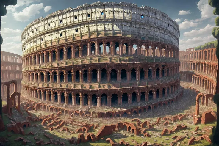 fantrome, a colosseum, roman pillars, roman ruins, realistic, intricate, highly detailed