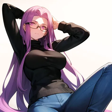 score_9, score_8_up, score_7_up, source_anime,
medusarider, <lora:medusa-rider-ponyxl-lora-nochekaiser:1>,
medusa rider, long hair, very long hair, purple hair, smile,
long sleeves, purple eyes, glasses, pants, sweater, turtleneck, denim, low-tied long hair, jeans, black sweater,
indoors, bed, bed room, lying on back, pillow,
looking at viewer, cowboy shot, dutch angle, arm support, arms up, incoming hug, pov, reaching, reaching towards viewer,