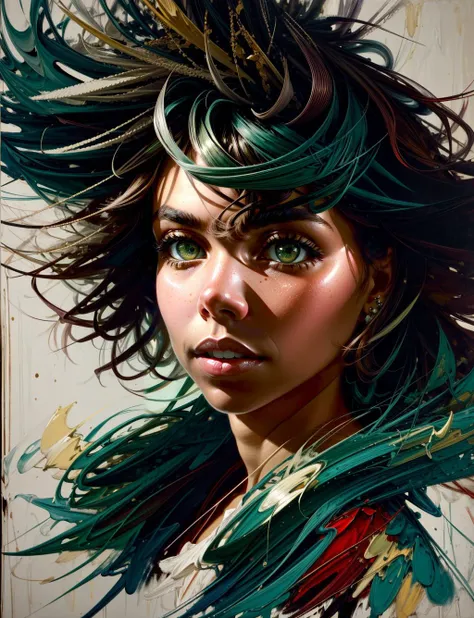 half body portrait of LulaCipher, light green eyes,looking at the camera, perky breeasts, flirting with the camera, impression, abstract, oil painting by Jeremy Mann <lora:add_detail:1> <lora:epiNoiseoffset_v2:1>, <lora:beautifulDetailedEyes_v10:.6>, <lora:3dInspiredLora_v10:.4>