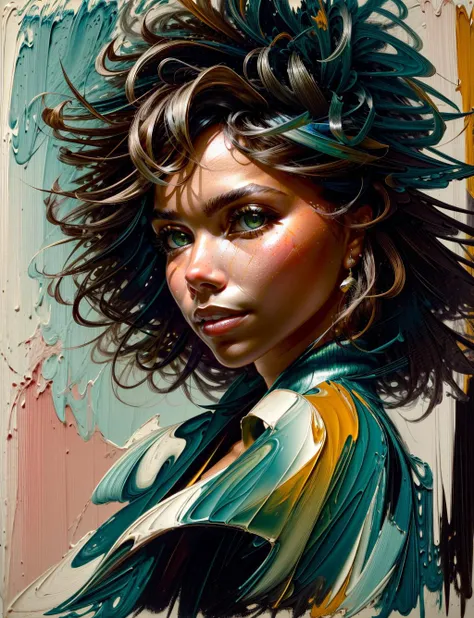 half body portrait of LulaCipher, light green eyes,looking at the camera, supple breasts, slight smirk, impression, abstract, oil painting by Jeremy Mann <lora:add_detail:1> <lora:epiNoiseoffset_v2:1>, <lora:beautifulDetailedEyes_v10:.6>, <lora:3dInspiredLora_v10:.4>