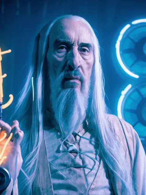 portrait of saruman_v1.0, cyberpunk, robot, neon lighting, sharp, amazing, bokeh, canon dslr, realistic, movie still <lyco:saruman_v1.0:1> <lyco:neons_v2.0:0.5>