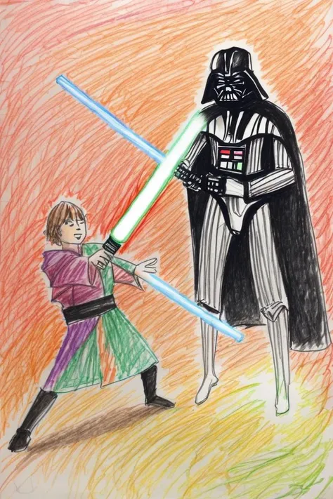 Darth vader slaying jedi with light saber <lora:crayons_v1_sdxl:1>